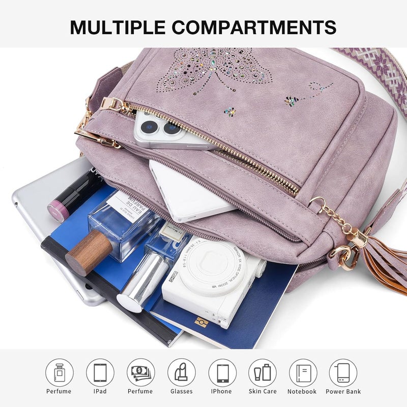 KITEVIUN Crossbody Bags for Women Trendy Leather Crossbody Purse Shoulder Handbags Butterfly Design - Image 3